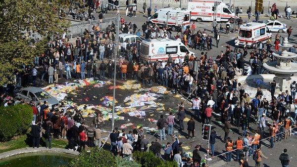 Explosionen skedde nära en tågstation i centrala Ankara. Foto: TT.