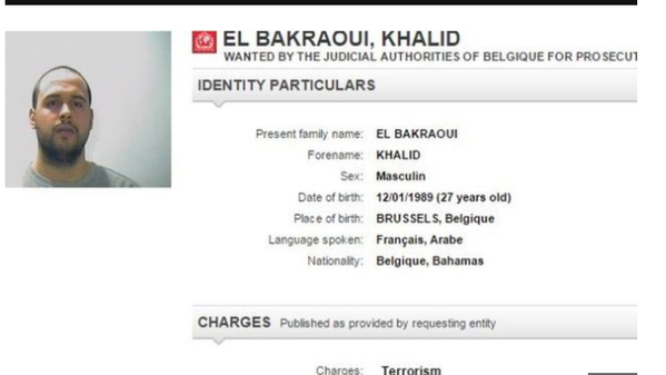 Interpols efterlysning av en av de misstänkta terroristerna, Khalid El Bakraoui, som ska ha legat bakom bomben i tunnelbanan och som nu är död.