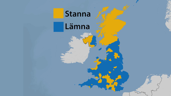 Det har varit stora skillnader över landet i hur britterna röstat. Här ser ni en karta över resultaten. Foto: SVT Design