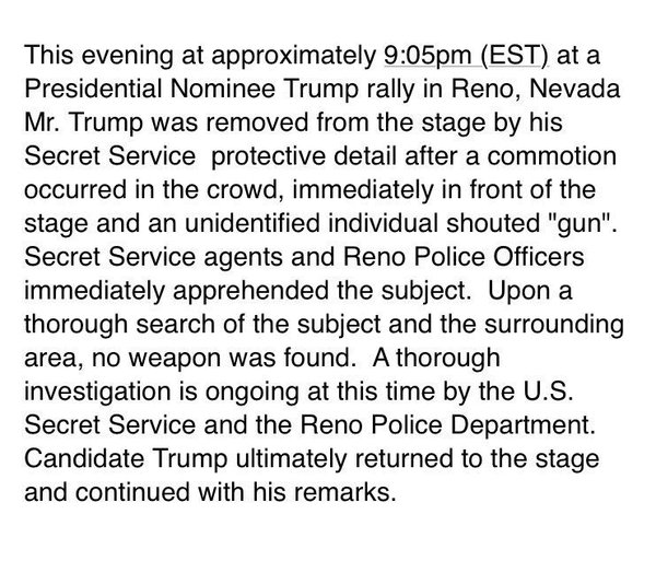 Secret Service uttalande om vad som hände i Nevada i natt. 