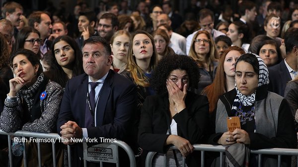 Hillary Clinton supporters at her election night event in New York. 