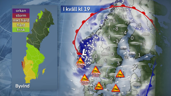 Så här ser SVT:s meteorologs senaste prognos ut för hur det kommer att bli nu klockan 19.