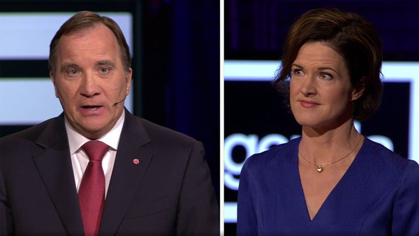 Statsminister Stefan Löfven (S) och Moderaternas Anna Kinberg Batra i debatt om första ämnet: invandring och integration.
