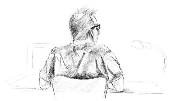 TT:s tecknare Johan Hallnäs har tecknat av Peter Madsen under dagen.