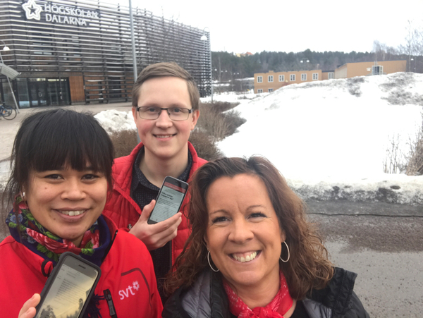 Nu är vi på plats på högskolan i Falun. Kom och snacka nyheter med oss! /reporter Charlotte Pettersson, Alfred Jakobsson och redaktionschef Nina Funke