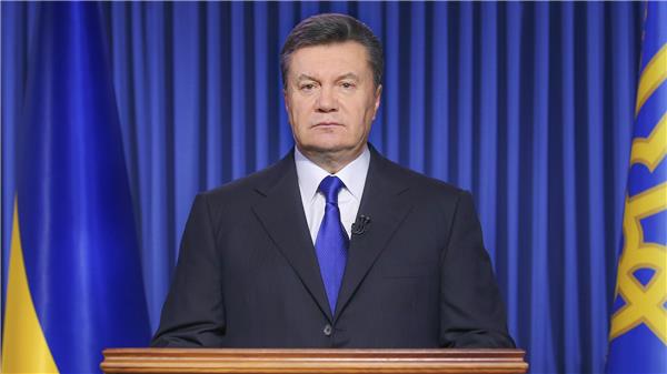 President Janukovytj håller ett tal till nationen nu på morgonen, och skyller oroligheterna på demonstranterna. Foto: TT